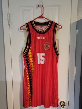 Adidas Red Spain Basketball Jersey Dress with Yellow & Navy Accents #15